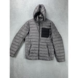 Calvin Klein Men's Gray Puffer Jacket with Black Chest Pocket